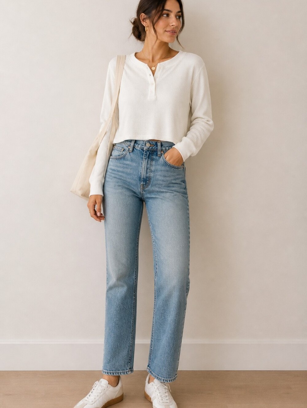 Abercrombie waffle henley cropped tee